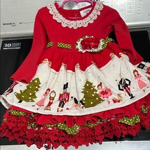 Girls 3T Christmas nutcracker fancy dress scalloped dainty lace collar crochet
